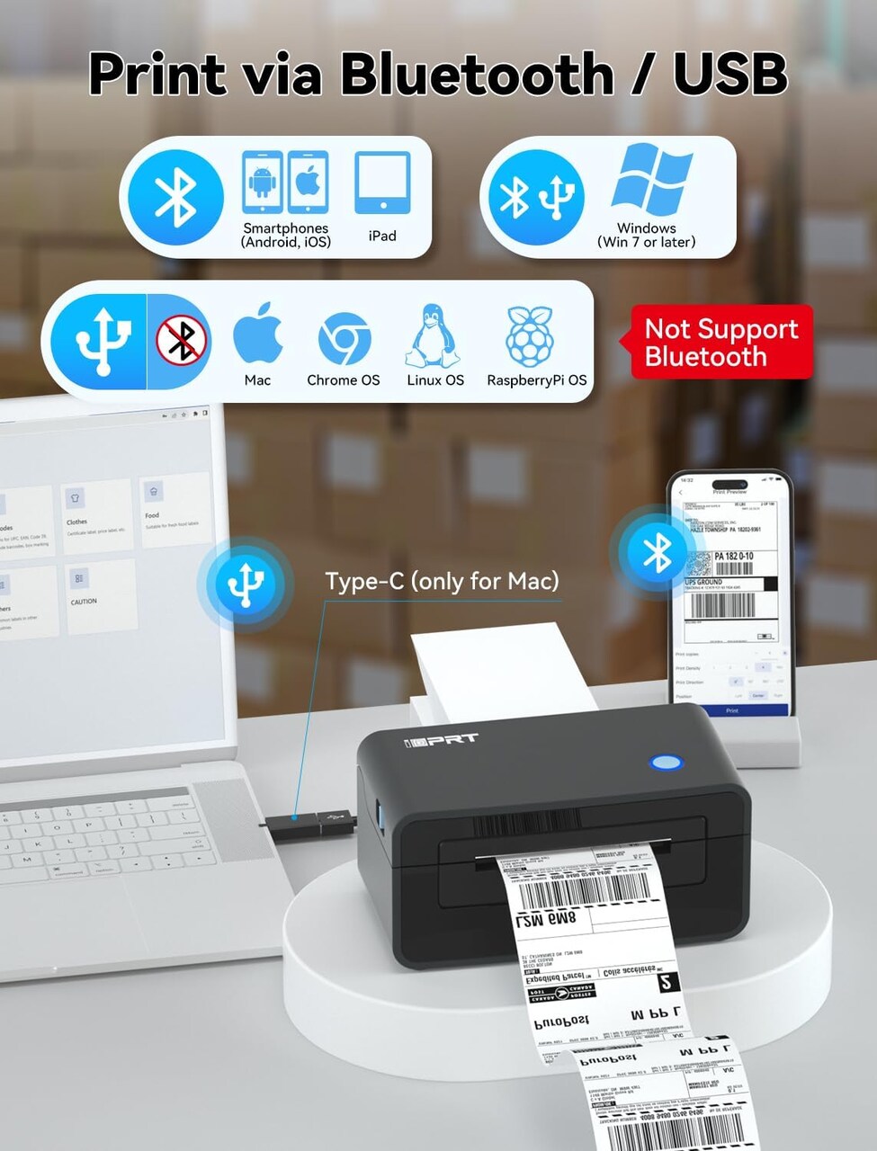 iDPRT® - Bluetooth Label Printer | SP410BT - 4x6" Ultimate Solution Printing for Small Business